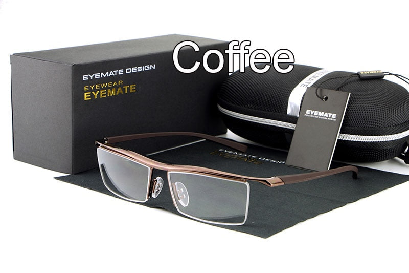 Men's Eyeglasses Alloy Steel Acetate Semi Rim Square E004 Frames Hdcrafter Eyeglasses coffee  