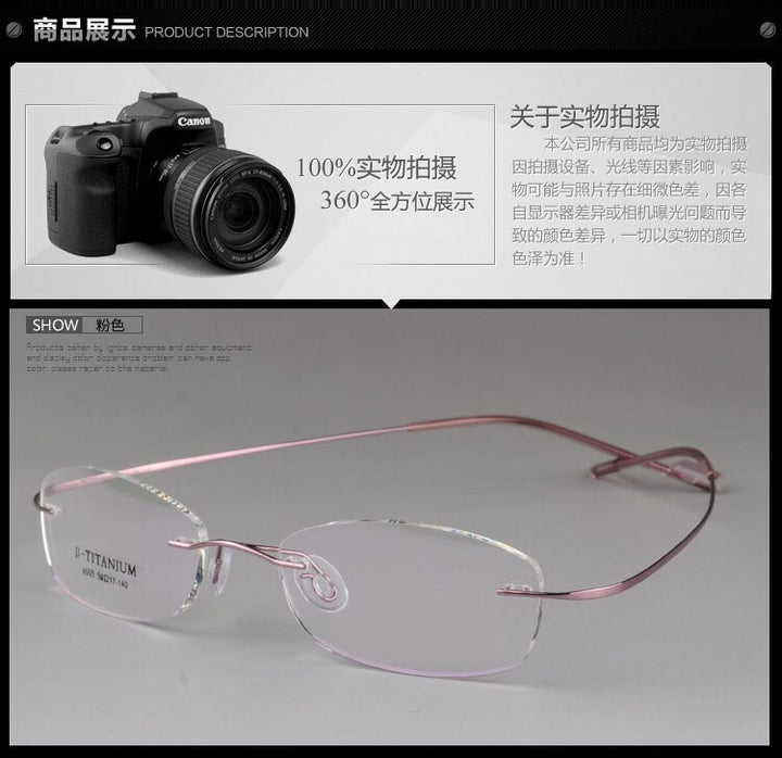 Unisex Rimless Eyeglasses Titanium Frame 8007 Rimless Bclear Pink  