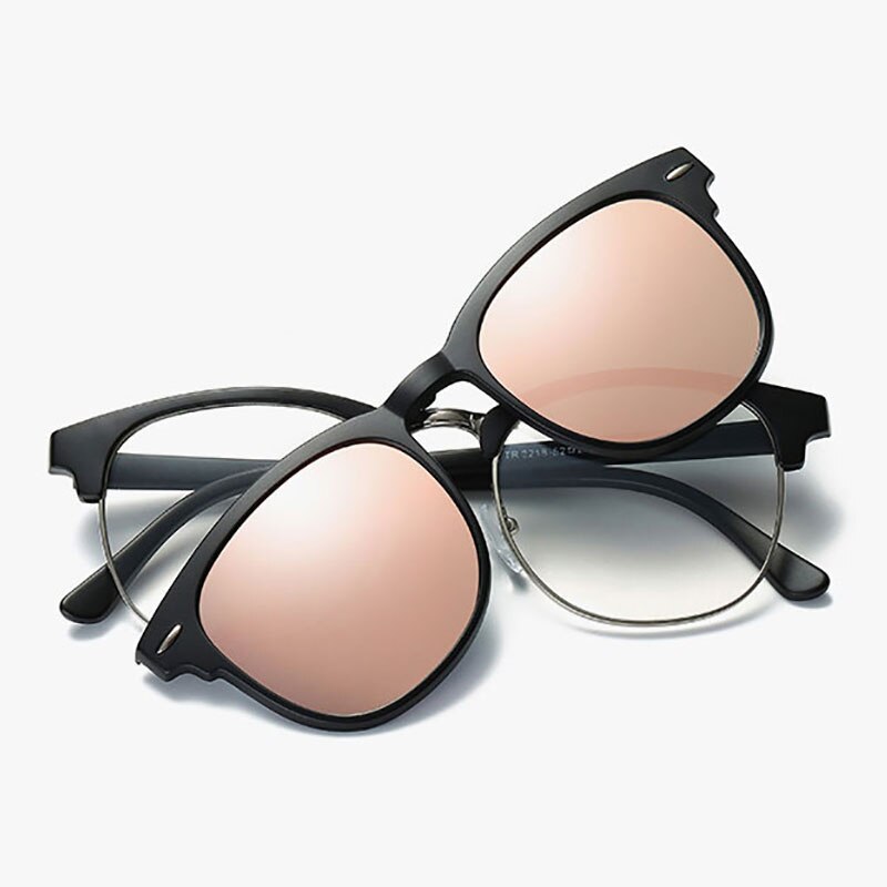 Reven Jate 2218 Plastic Polarized Sunglasses Frame With Magnetic Super Light Mirror Coating Polarize Sunwear Clip-Ons Sunglasses Reven Jate Pink  