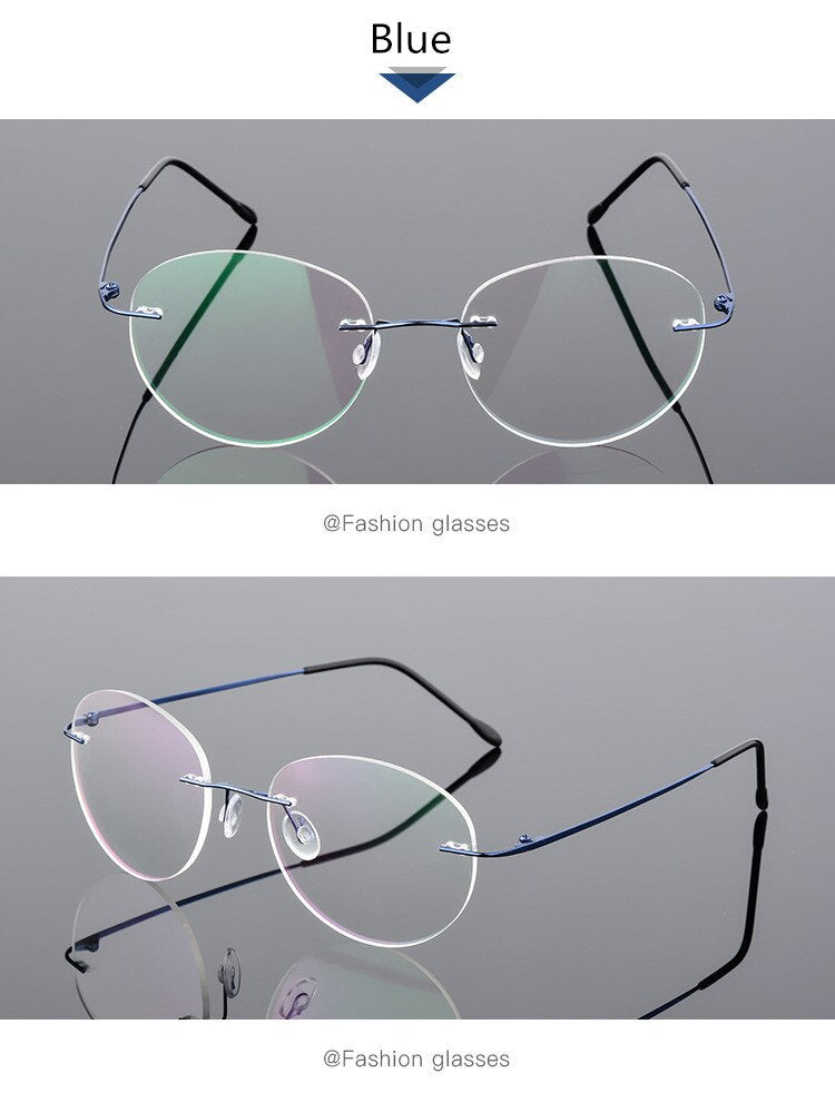 Unisex Eyeglasses Round Ultra-light Memory Titanium Alloy 862 Frame SunnyFunnyDay C4 Blue  