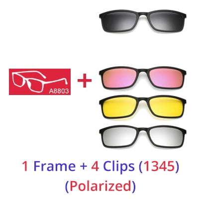 Ralferty Polarized Sunglasses Men Women 5 In 1 Magnetic Clip On Glasses Tr90 Eyewear Frames Eyeglass 8803 Clip On Sunglasses Ralferty 1 Frame 4 Clips 1345 Matt Black Frame 