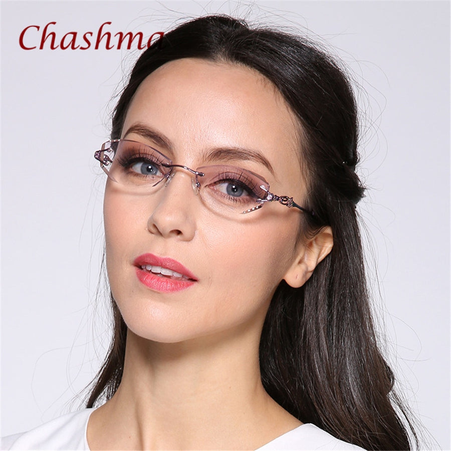 Chashma Ochki Women's Rimless Rectangle Titanium Eyeglasses  Tint Demo Lenses 8036b Rimless Chashma Ochki   