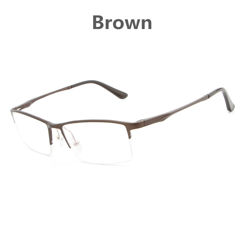 Hdcrafter Men's Semi Rim Rectangular Alloy Frame Eyeglasses Lp6263 Semi Rim Hdcrafter Eyeglasses Brown  