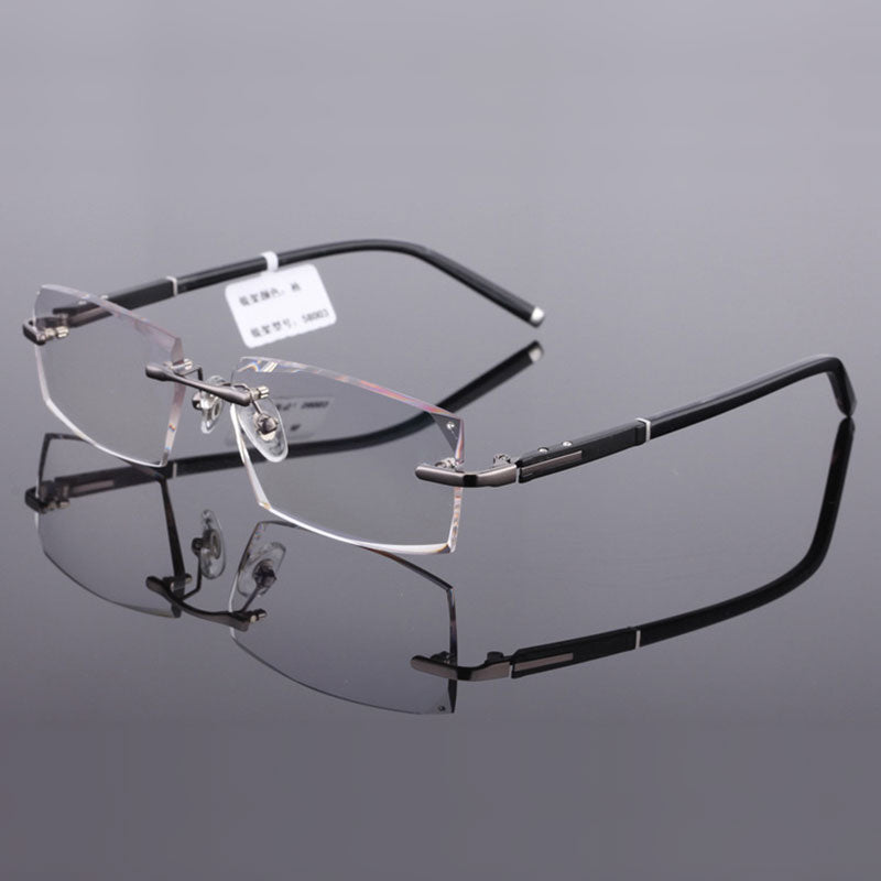 Reven Jate 58003 Pure Titanium Rimless Diamond Cutting Man Glasses Frame Eyeglasses (Gray) Rimless Reven Jate Default Title  