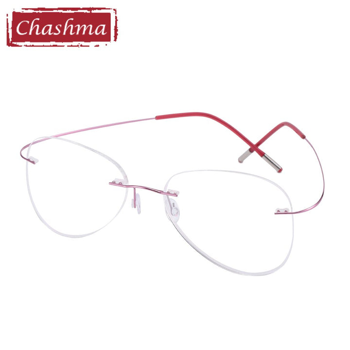Chashma Ottica Unisex Rimless Irregular Oval Titanium Eyeglasses 20002 Rimless Chashma Ottica Pink  