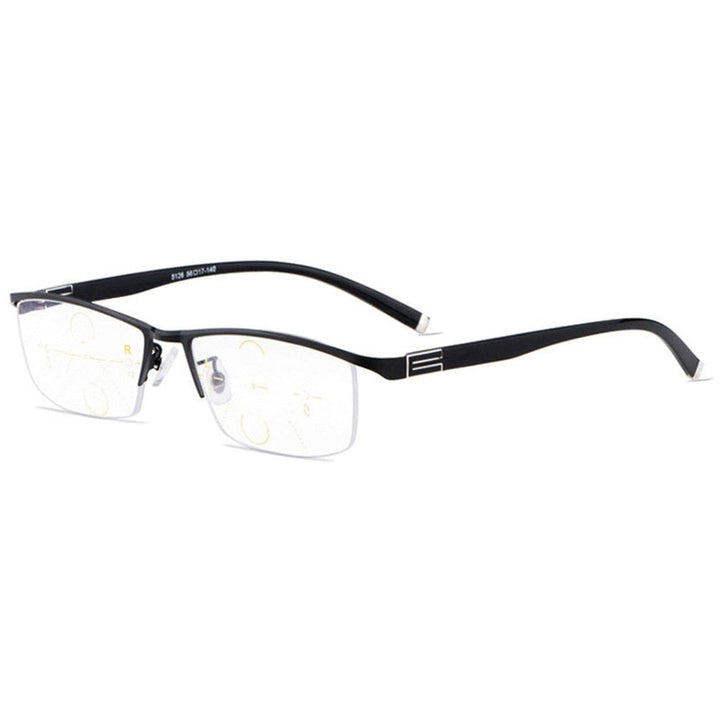 Reven Jate Semi Rim Eyewear Smart Zoom Progressive Multifocal Anti-Blue Ray Reading Hyperopia Multifocal Semi Rim Reven Jate Black +100 