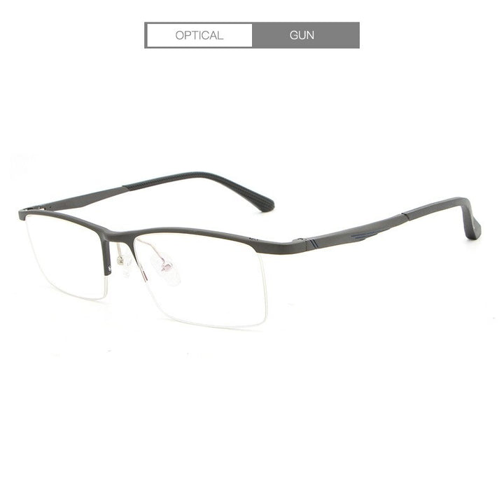 Hdcrafter Men's Semi Rim Rectangle Alloy Frame Eyeglasses Lp6236 Semi Rim Hdcrafter Eyeglasses Gun  