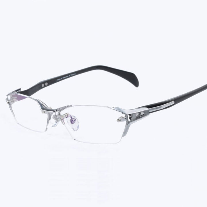 Reven Jate Ej1174 Men Eyeglasses Frame Ultra Light-Weighted Flexible Ip Electronic Plating Metal Material Rim Glasses Frame Reven Jate Silver Rimless  