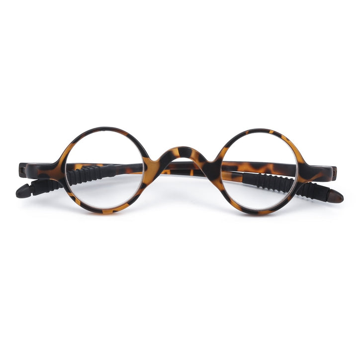 Unisex Round Resin Ultra Light Reading Glasses TR90 Presbyopic Lenses Reading Glasses Brightzone +100 Amber with Case 
