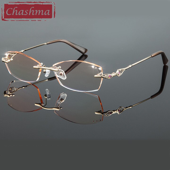 Chashma Ottica Women's Rimless Irregular Rectangle Titanium Eyeglasses Tinted Lenses 8015 Rimless Chashma Ottica Orange  