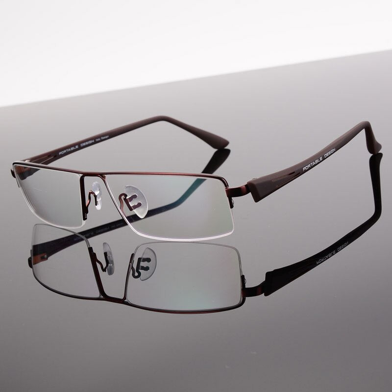 Hotochki Men's Semi Rim Rectangular Alloy Frame Eyeglasses P8157 Semi Rim Hotochki Auburn  