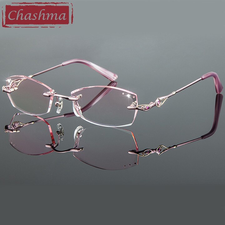 Chashma Ottica Women's Rimless Irregular Rectangle Titanium Eyeglasses Tinted Lenses 8015 Rimless Chashma Ottica Pink  