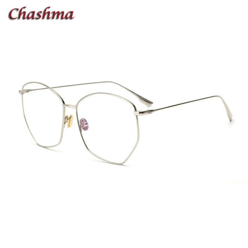 Chashma Ochki Women's Full Rim Irregular Octagon Titanium Eyeglasses 8302 Full Rim Chashma Ochki Silver  