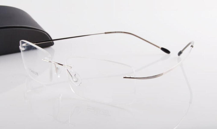 Chashma Ottica Unisex Rimless Rectangle Titanium Eyeglasses 6074 Rimless Chashma Ottica silver  