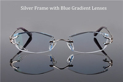 Women's Eyeglasses Diamond Trimmed Rimless Titanium 1006 Rimless Chashma Silver  