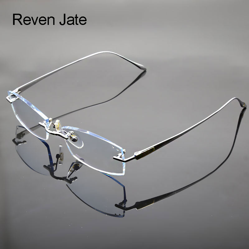 Reven Jate Unisex Rimless Square Titanium Eyeglasses 8047 Rimless Reven Jate   