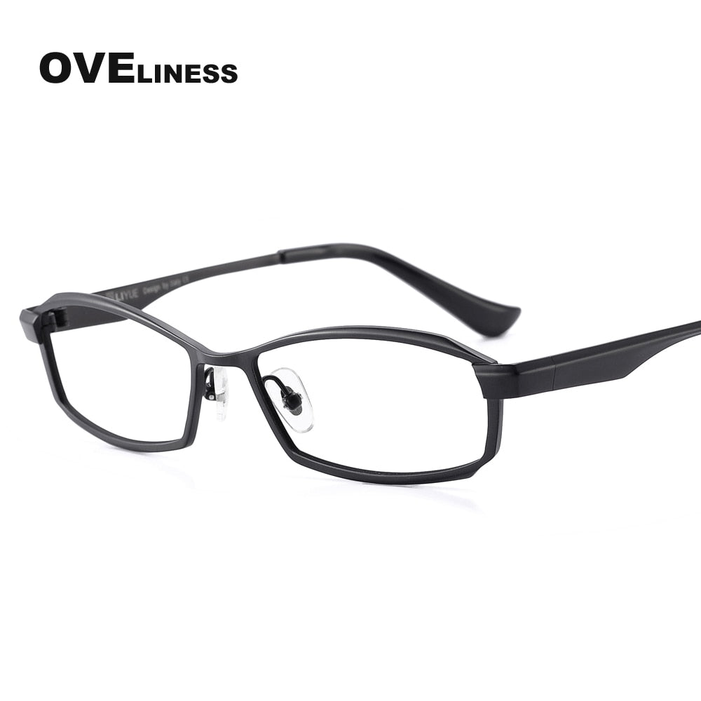 Oveliness Men's Full Rim Rectangle Titanium Eyeglasses P8718 Full Rim Oveliness Black  