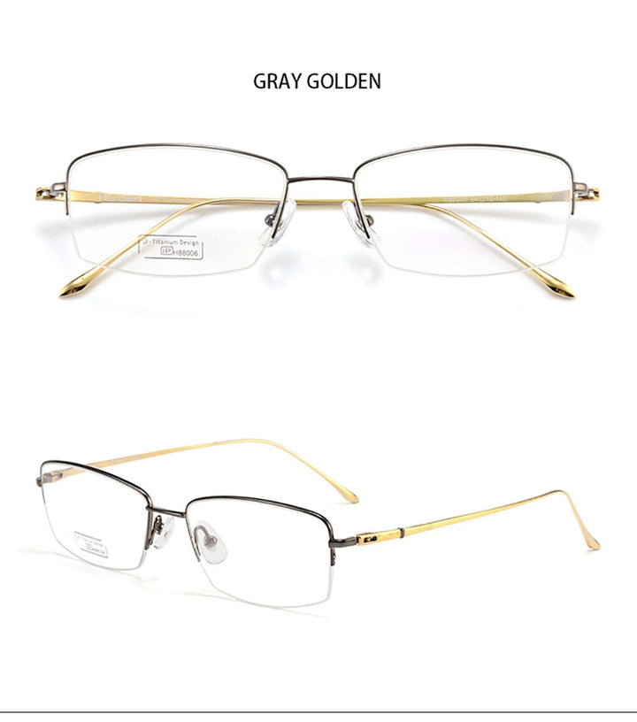 Aissuarvey Unisex Rectangular Semi Rim Titanium Frame Eyeglasses As1880061 Semi Rim Aissuarvey Eyeglasses gray golden  