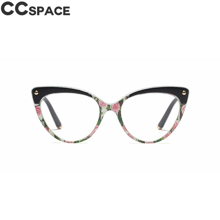 CCSpace Women's Full Rim Cat Eye Tr 90 Resin Frame Eyeglasses 45639 Full Rim CCspace C3 black Flower  