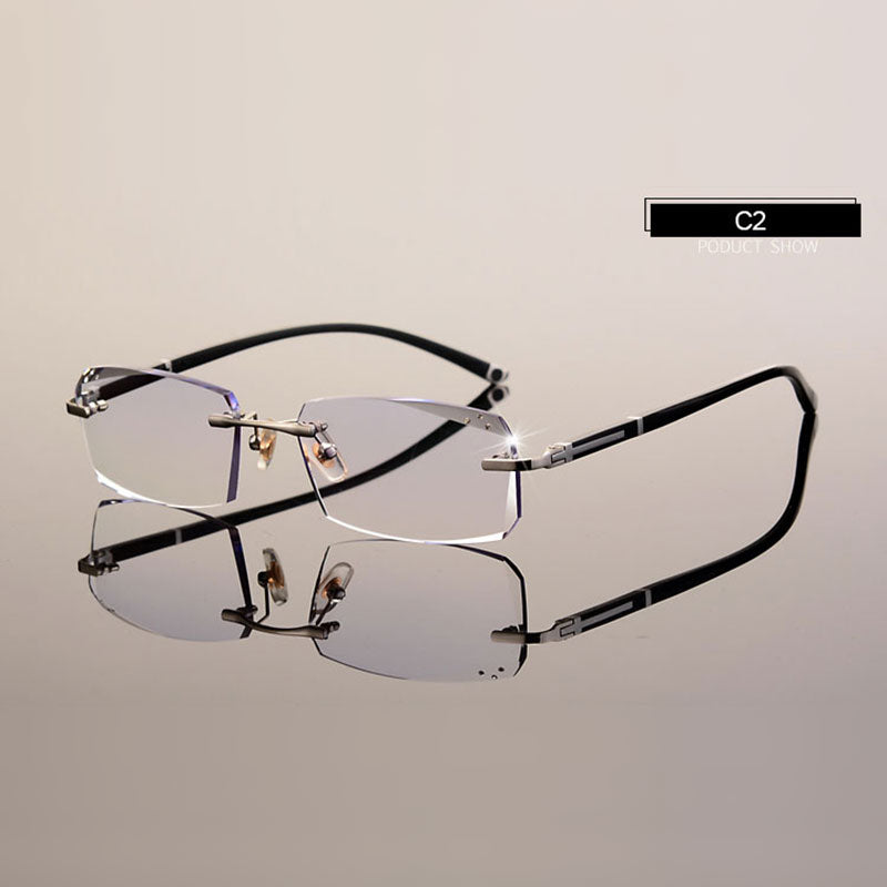Hotochki Men's Diamond Cut Rimless TR-90 Frame Eyeglasses A001 Customizable Shape Lenses Rimless Hotochki C2  