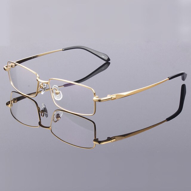 Men's Full Rim Square Titanium Frame Eyeglasses 9867 Full Rim Bclear Gold  