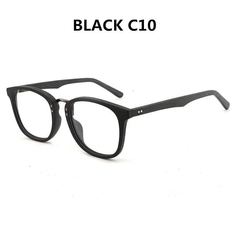 Hdcrafter Unisex Full Rim Round Square Wood Metal Frame Eyeglasses Hb029 Full Rim Hdcrafter Eyeglasses black C10  