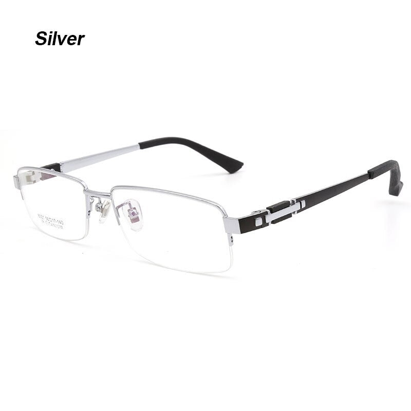 Hotochki Men's Semi Rim Rectangle Titanium Acetate Wood Eyeglasses 8001 Semi Rim Hotochki Silver  