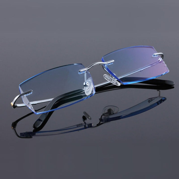 Reven Jate 8036 Pure Titanium Rimless Diamond Cutting Man Glasses Frame Eyeglasses Men Eyewear (Silver) Rimless Reven Jate   