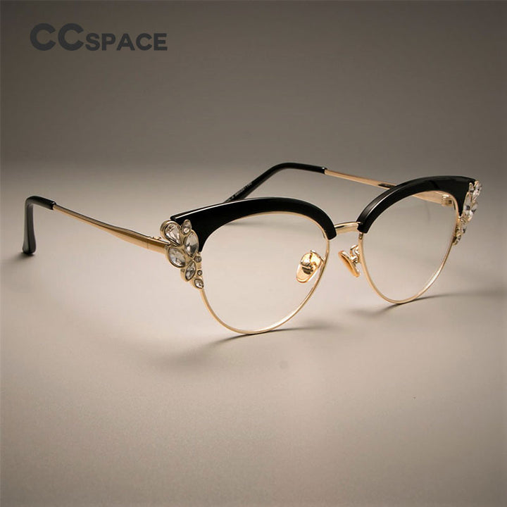 CCSpace Women's Full Rim Rhinestone Cat Eye Acetate Alloy Frame Eyeglasses 45120 Full Rim CCspace   
