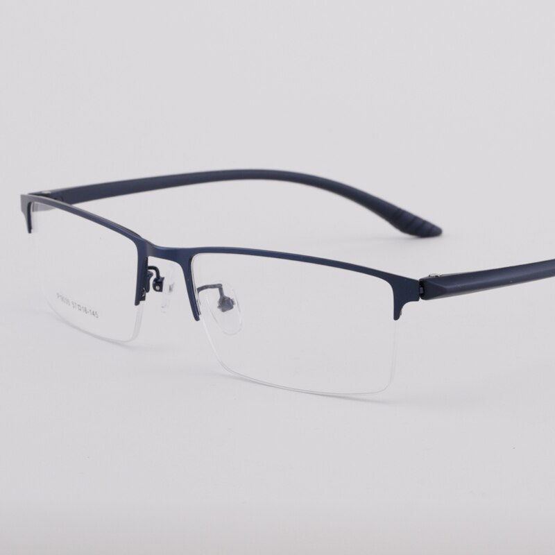 Men's Half Rim Titanium Frame Eyeglasses 9035 Semi Rim Bclear Blue  