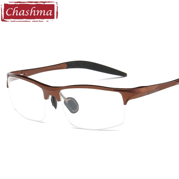 Chashma Ottica Men's Semi Rim Square Aluminum Magnesium Sport Eyeglasses Sport Eyewear Chashma Ottica Brown  