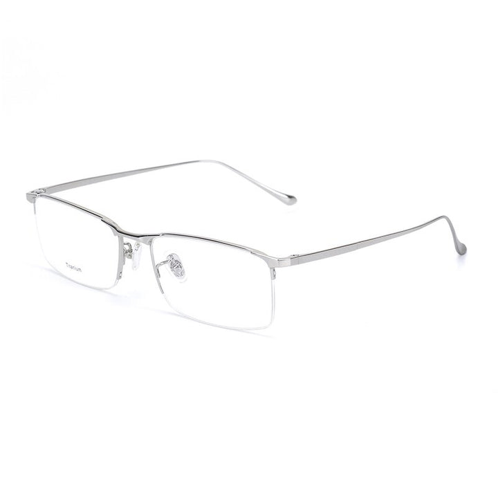 Hotony Men's Semi Rim Square Titanium Frame Eyeglasses S8803 Semi Rim Hotony Silver  