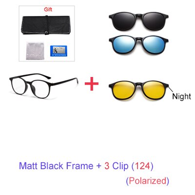Ralferty 6 In 1 Magnet Sunglasses Women Polarized Eyeglass Frame With Clip On Glasses Men Round Uv400 Tr90 3D Yellow A2245 Sunglasses Ralferty 1Frame 3 Clip 124  
