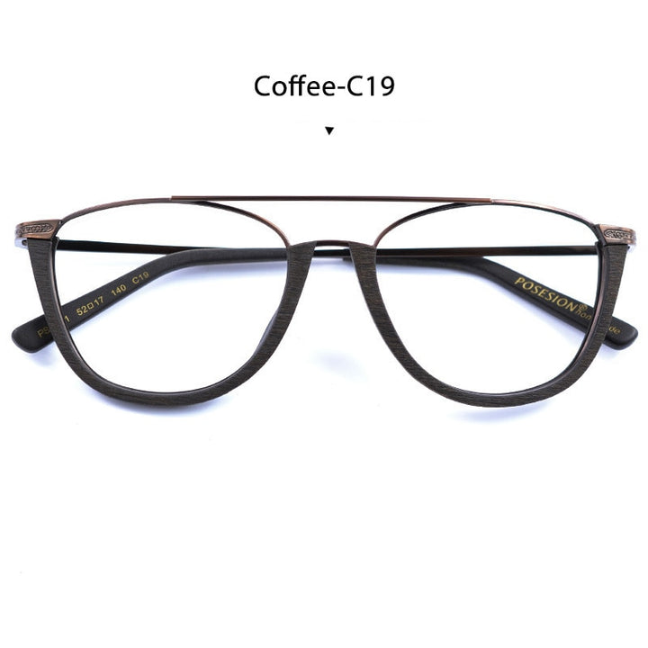 Hdcrafter Unisex Full Rim Round Metal Wood Double Bridge Frame Eyeglasses Ps5051 Full Rim Hdcrafter Eyeglasses Coffee-C19  