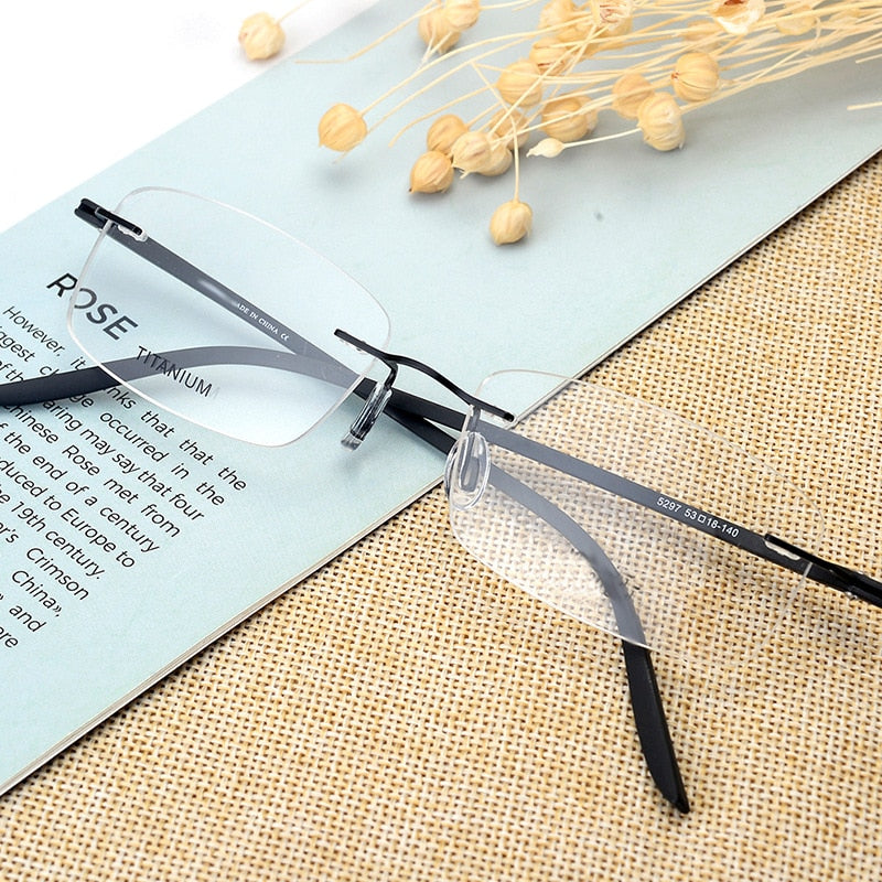 Hotony Unisex Rimless Alloy Frame Rectangle Lens Eyeglasses Rw003 Rimless Hotony   