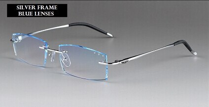 Chashma Ottica Unisex Rimless Square Rectangle Titanium Eyeglasses Tinted Lenses 65077 Rimless Chashma Ottica Silver  