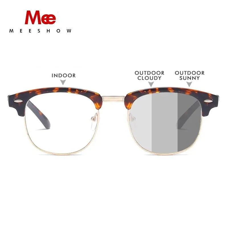 Meeshow Unisex Full Rim Square Stainless Steel Acetate Reading Glasses Photochromic 0844.