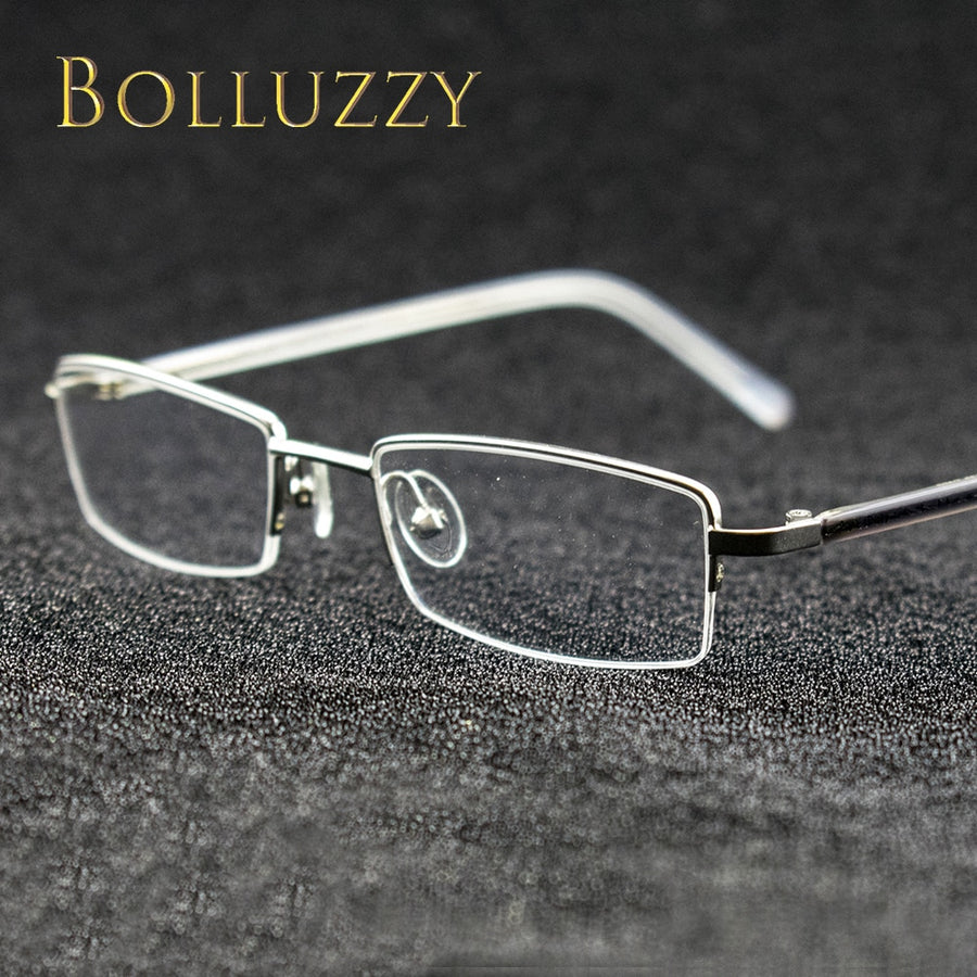 Bolluzzy Men's Semi Rim Small Square Alloy Eyeglasses BO2209462 Semi Rim Bolluzzy Black  