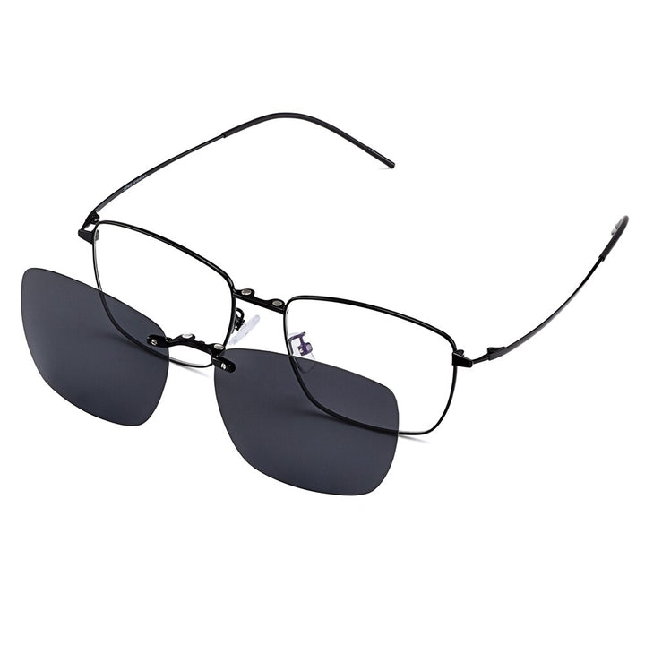 Men's Eyeglasses Clip On Sunglasses Square Titanium Alloy S9335 Clip On Sunglasses Gmei Optical   