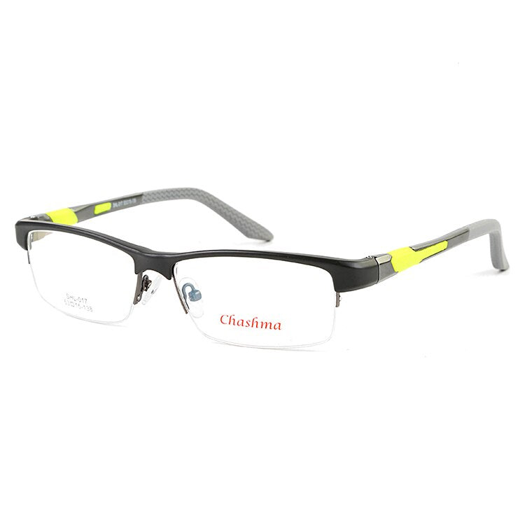 Chashma Ottica Men's Semi Rim Rectangle Tr 90 Aluminum Magnesium Sport Eyeglasses 017 Sport Eyewear Chashma Ottica Black with Gray  