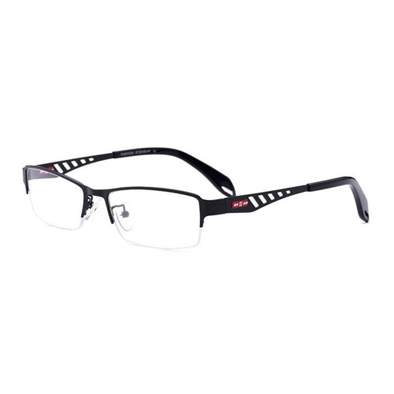 Hotochki Men's Semi Rim Rectangular Alloy Frame Eyeglasses Semi Rim Hotochki black  