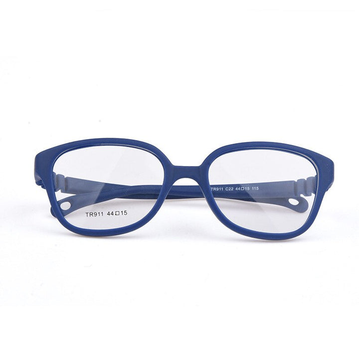 Unisex Children's Plastic Titanium Round Frame Eyeglasses Tr911 Frame Brightzone C22 deep blue  