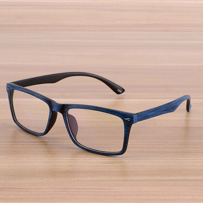 Reven Jate Unisex Full Rim Square Acetate Eyeglasses Wooden Pattern 922 Reading Glasses Reven Jate Blue  