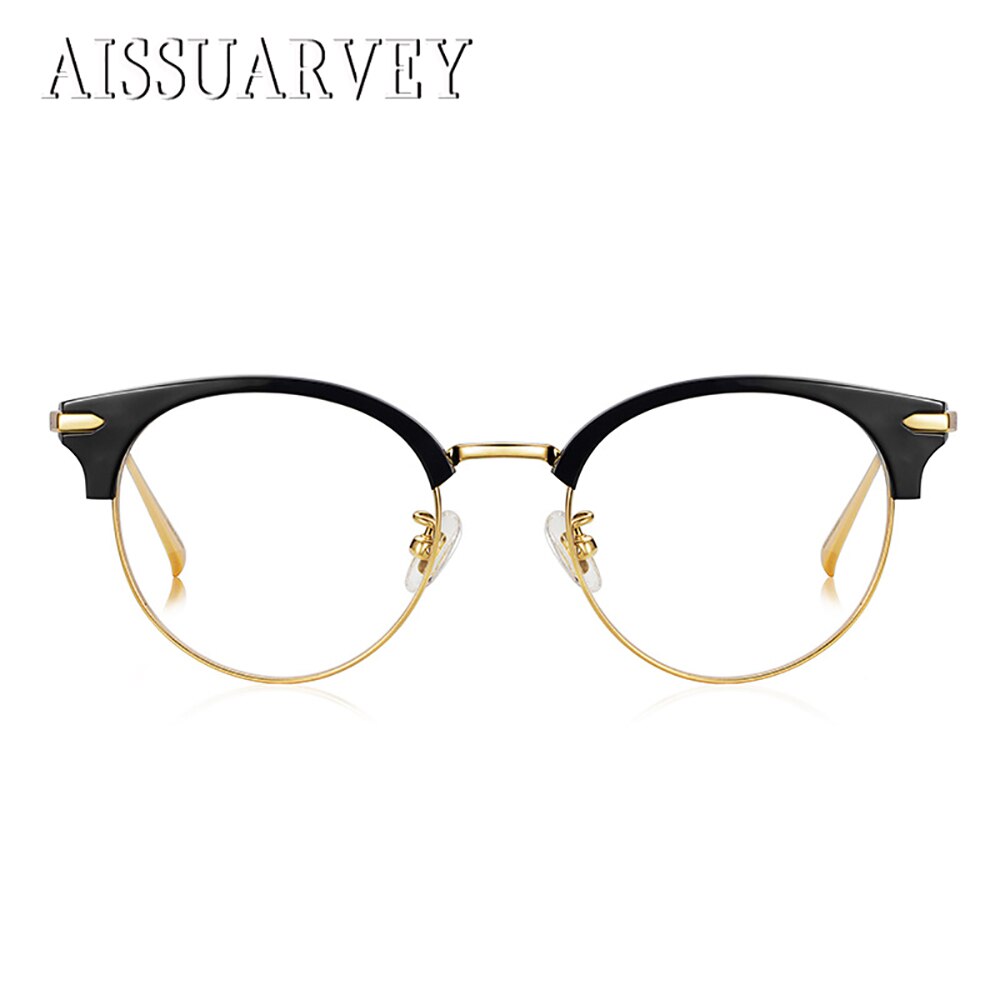 Aissuarvey Unisex Full Rim Round Cat Eye Titanium Frame Eyeglasses  As1300121 Full Rim Aissuarvey Eyeglasses black golden  