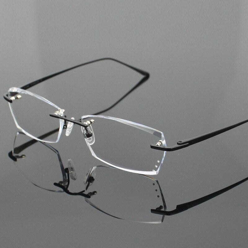 Chashma Ottica Men's Rimless Rectangle Titanium Eyeglasses Tinted Lenses 077 Rimless Chashma Ottica Black with Clear  