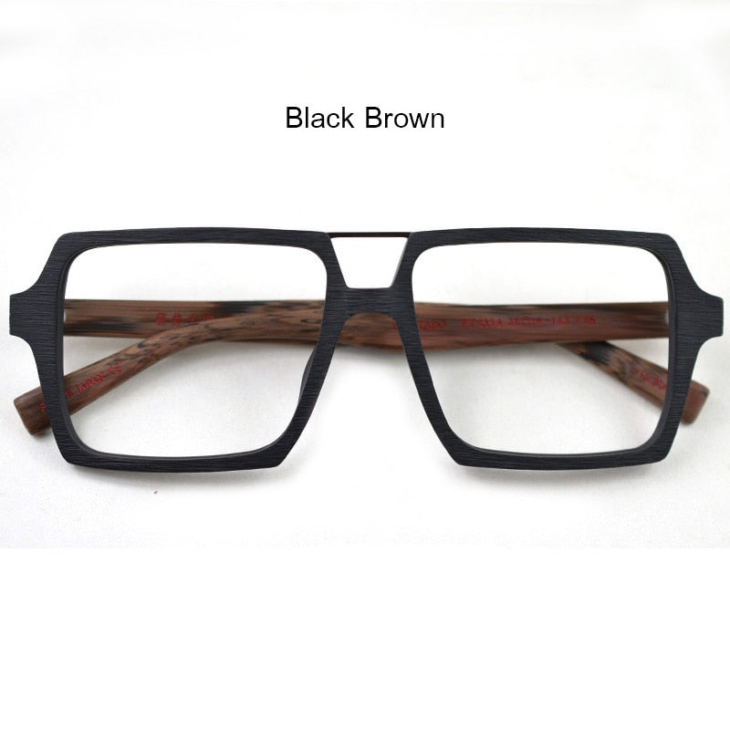 Hdcrafter Unisex Full Rim Square Double Bridge Wood Alloy Frame Oversize Eyeglasses Ps9016 Full Rim Hdcrafter Eyeglasses Black Brown  