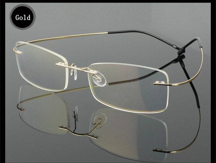 Men's Eyeglasses Stainless Steel Oval Rimless B1989 Rimless Brightzone Gold  
