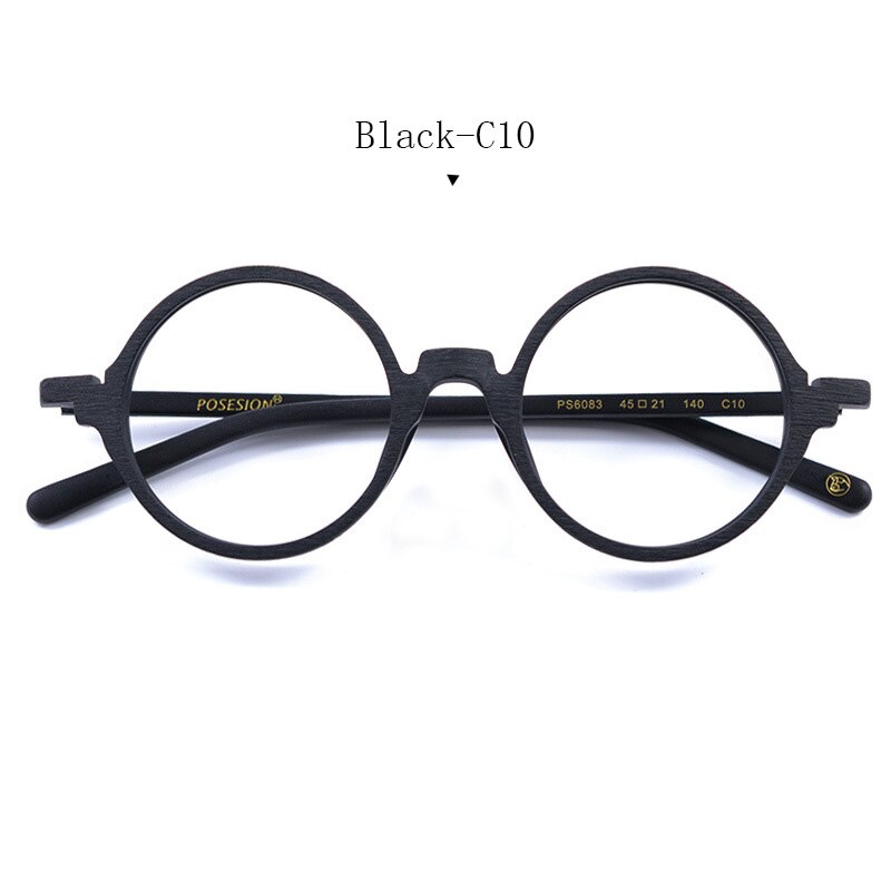 Hdcrafter Unisex Full Rim Round Metal Wood Frame Eyeglasses Ps6083 Full Rim Hdcrafter Eyeglasses Black  