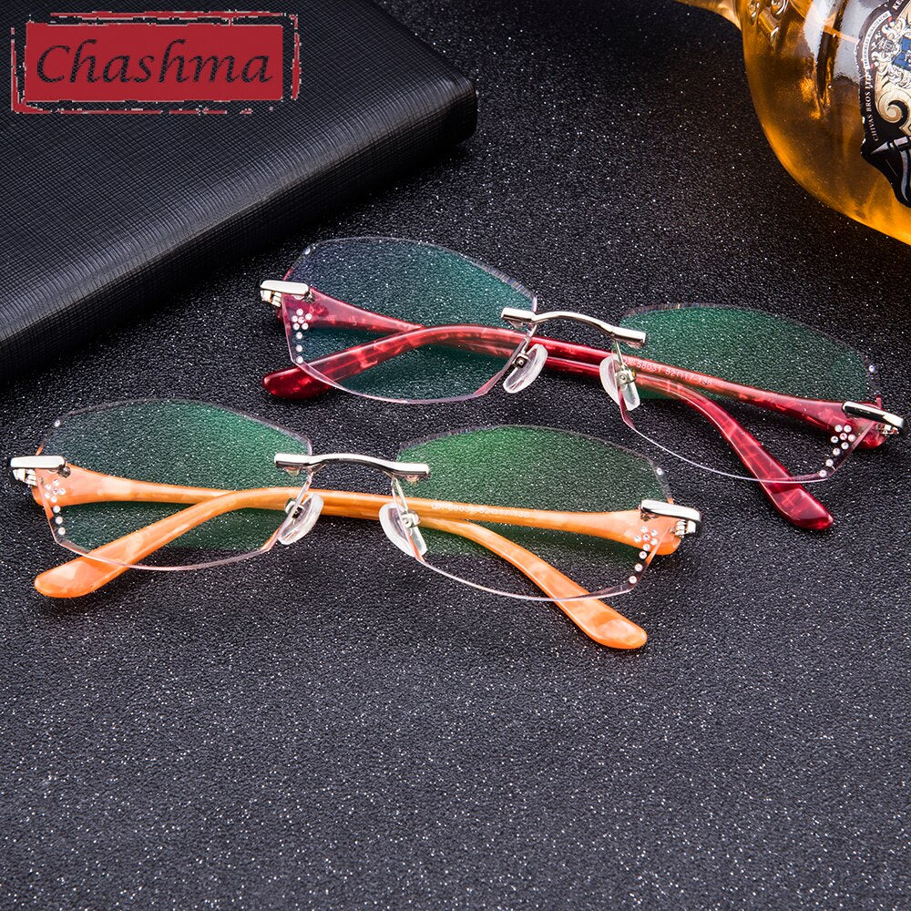 Chashma Ottica Women's Rimless Irregular Rectangle Titanium Eyeglasses Tinted Lenses 58031 Rimless Chashma Ottica   