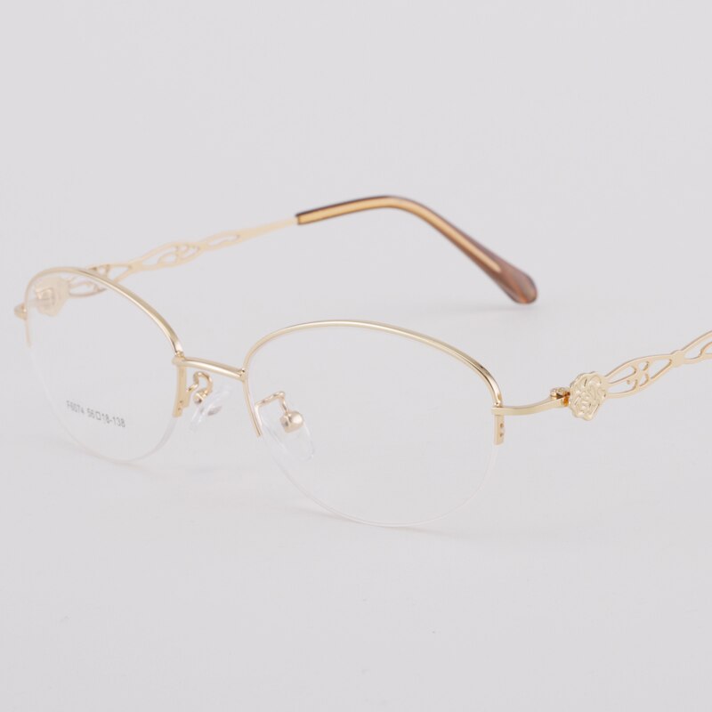 Women's Half Rim Alloy Frame Eyeglasses 6074 Semi Rim Bclear Gold  